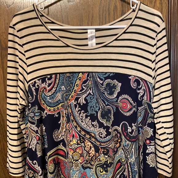 Tee For The Soul Dress, Cream w/Black Stripes & Navy Paisley Design, Small - Picture 2 of 8